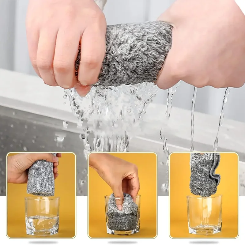 Gray Bamboo Charcoal Wipes Anti-Grease Kitchen Wipes Thickened Super Absorbent Microfiber Cleaning Wipes Car & House Dual-Use