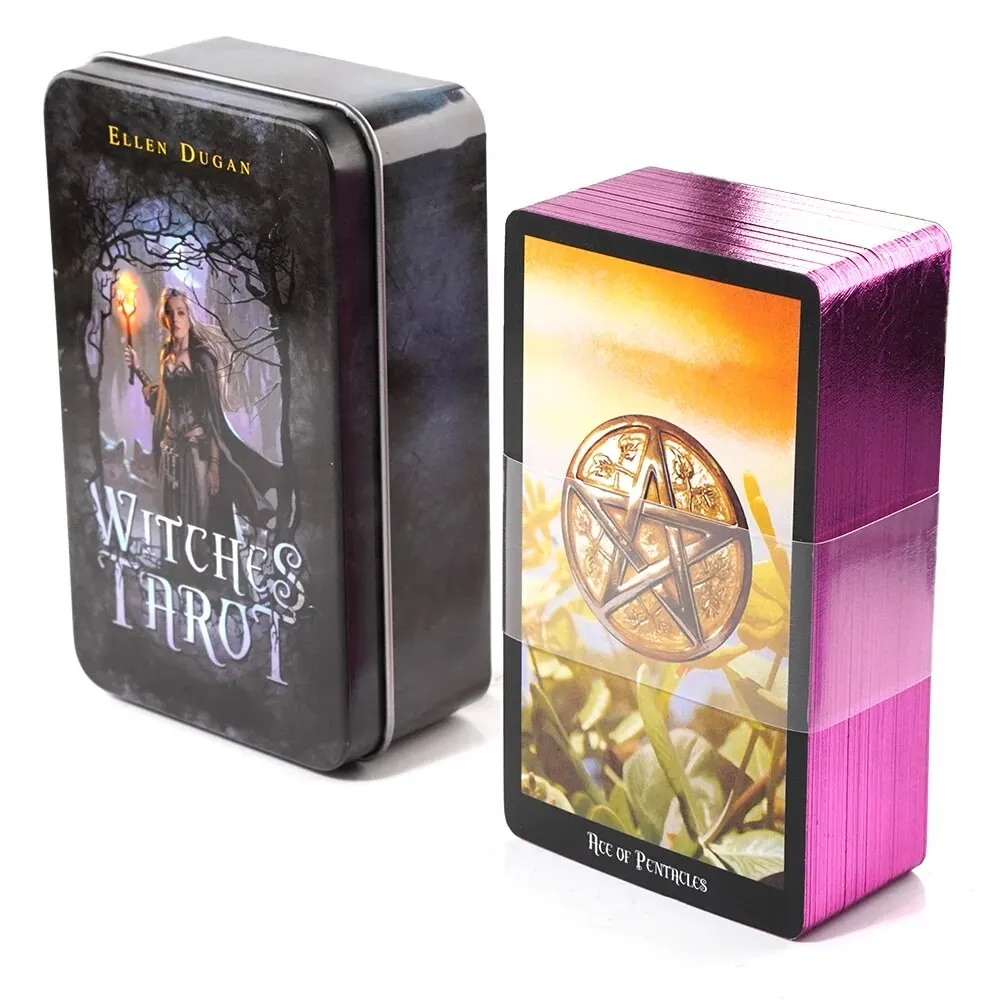 Witches Tarot Deck Tarot Beginner in a Tin Metal Box High Quality 78 Card Gilded Edge Paper Booklet Based Rider Tarot