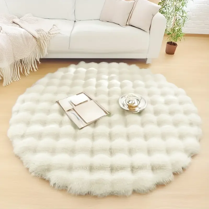 

120*120cm Round Aritificial Rabbit Fur Bubble Velvet Indoor Bedroom Carpets for Winter Plush Decor Rugs for Living Room