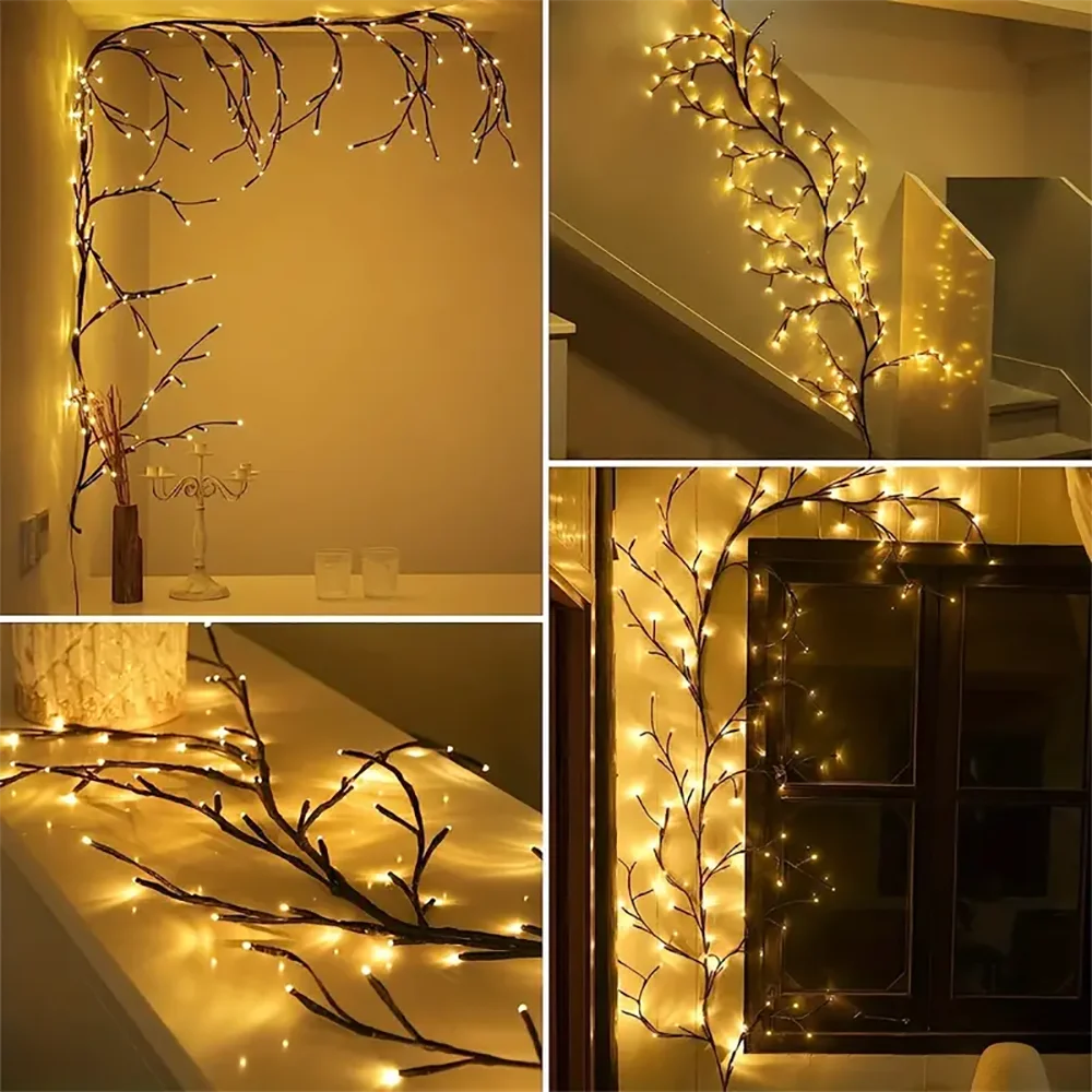 1PCS 96Leds Outdoor USB Tree and Vine Light 8 Mode Indoor Christmas Fireplace Atmosphere Light Room Wall Decoration Nightlights