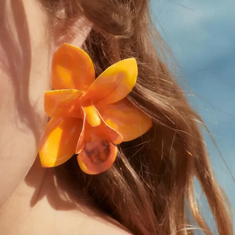 

2025 Bohemian Exaggerated Fashion Drip Oil Unique Fabric Big Flower Earrings Women's Vacation Wedding Jewelry Accessories Gifts