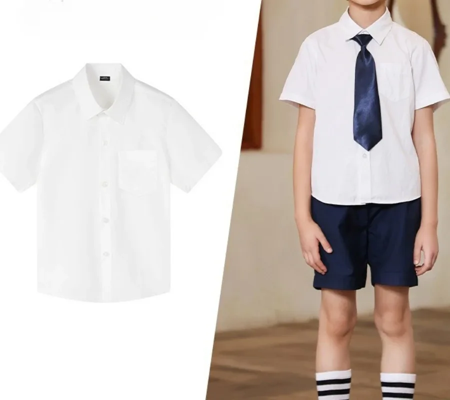 Baby Toddler Teenage Clothes School Uniform Shirts White Long Sleeve Short Sleeve Turn-down Collar Kids Shirt for Children Tops