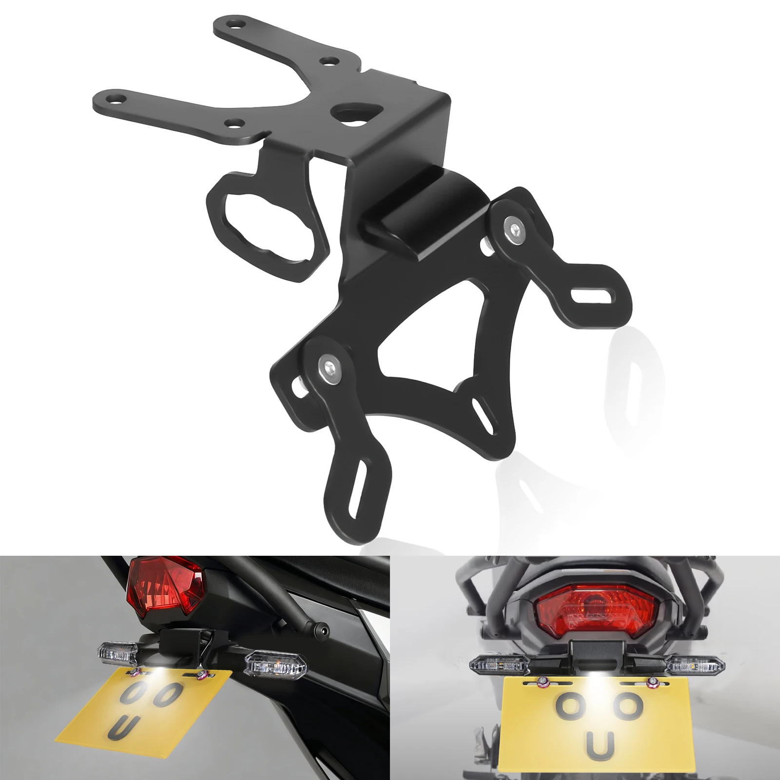 

3mm Aluminum Rear Fender Eliminator License Plate Holder With 6-LED Light For Kawasaki VERSYS-X300/X250 2017-2025