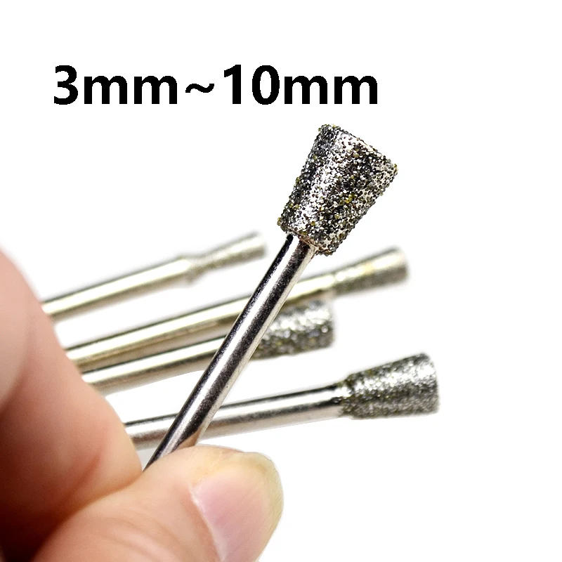 Yiqianyuan 3/5/10pcs Inverted Conical Grinding Bits 3mm 4mm 5mm 6mm 8mm 10mm Jade Bracelet Glass Stone Carving Polishing Tools