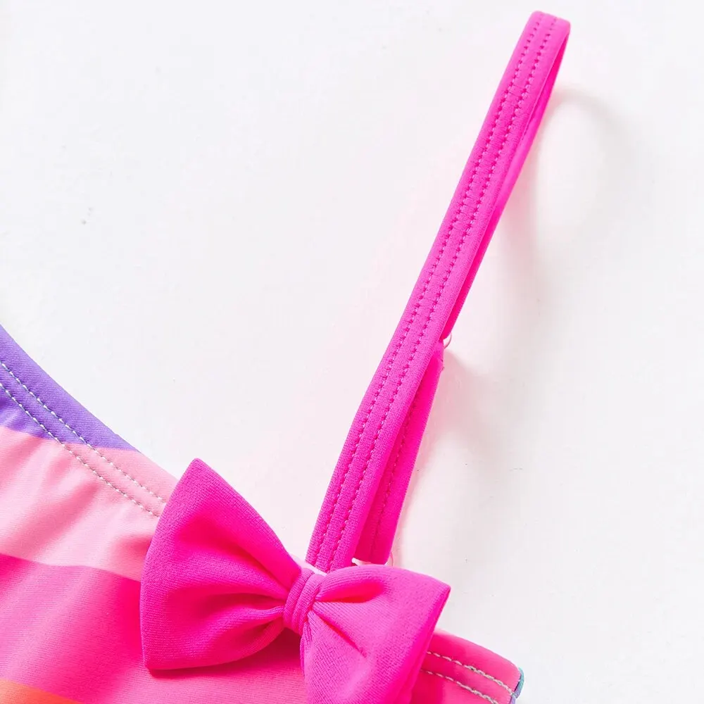 Rainbow Stripe Bow Girl Bikini swimsuit Set