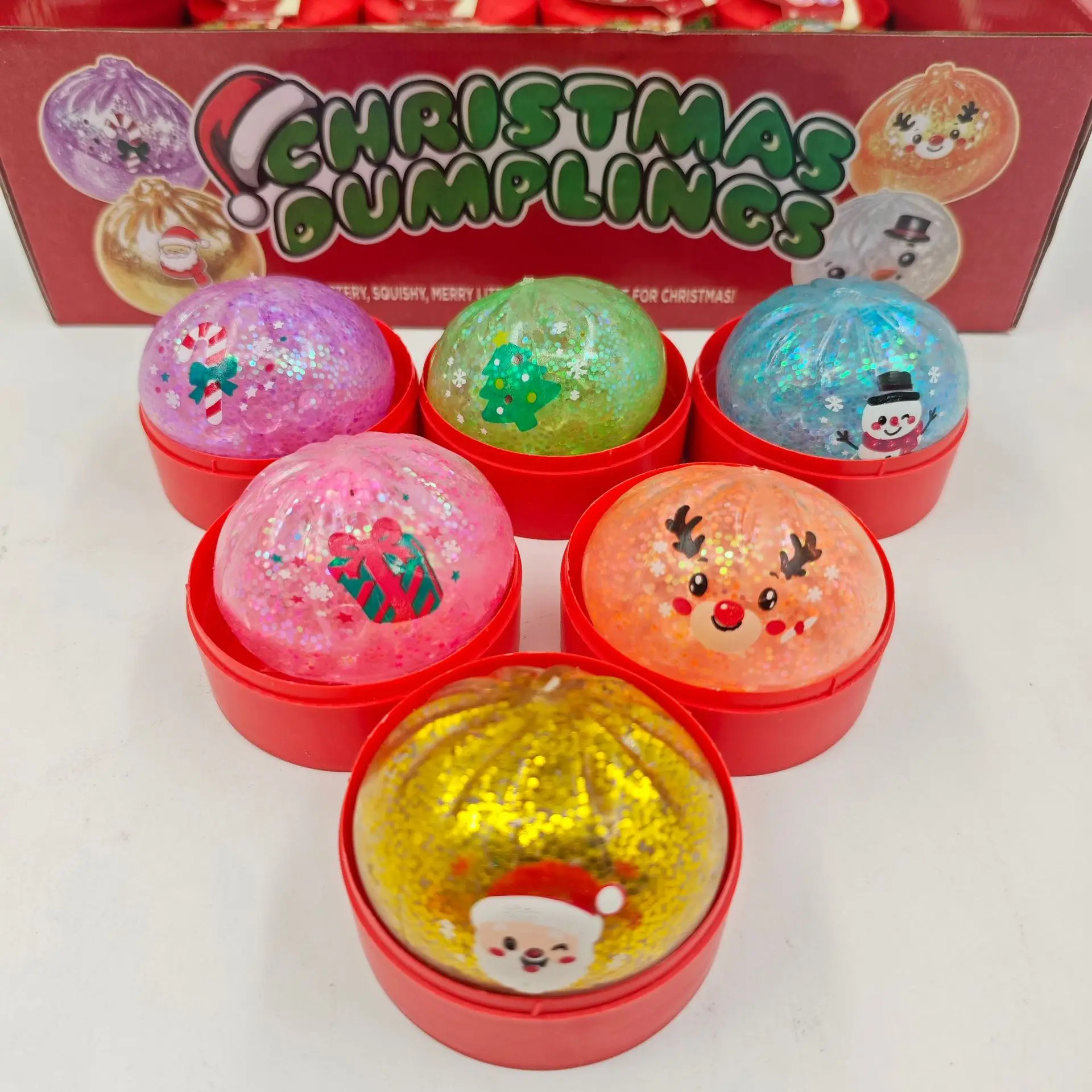 24PCS Christmas Pop Bead Steamed Bun Squishy Toy, 5.5CM Slow Rebound Stress Relief Vent Squeeze Fidget Toy