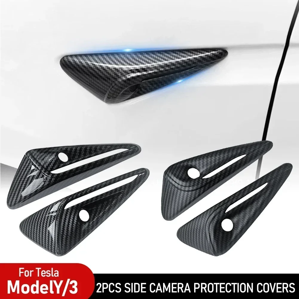 2Pcs Side Camera Full Protection Cover for Tesla Model 3 Highland Model 3/Y/X/S HW 3.0/4.0 Decoration Trim Cover Accessories