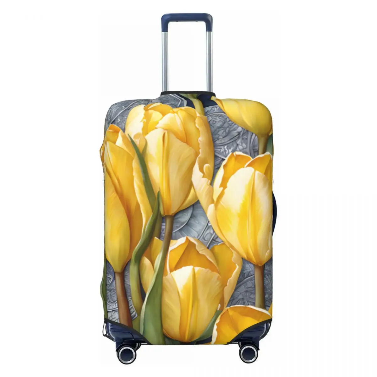 Yellow Tulip Flower Suitcase Cover Watercolor Plant Business Protection Holiday Elastic Luggage Supplies