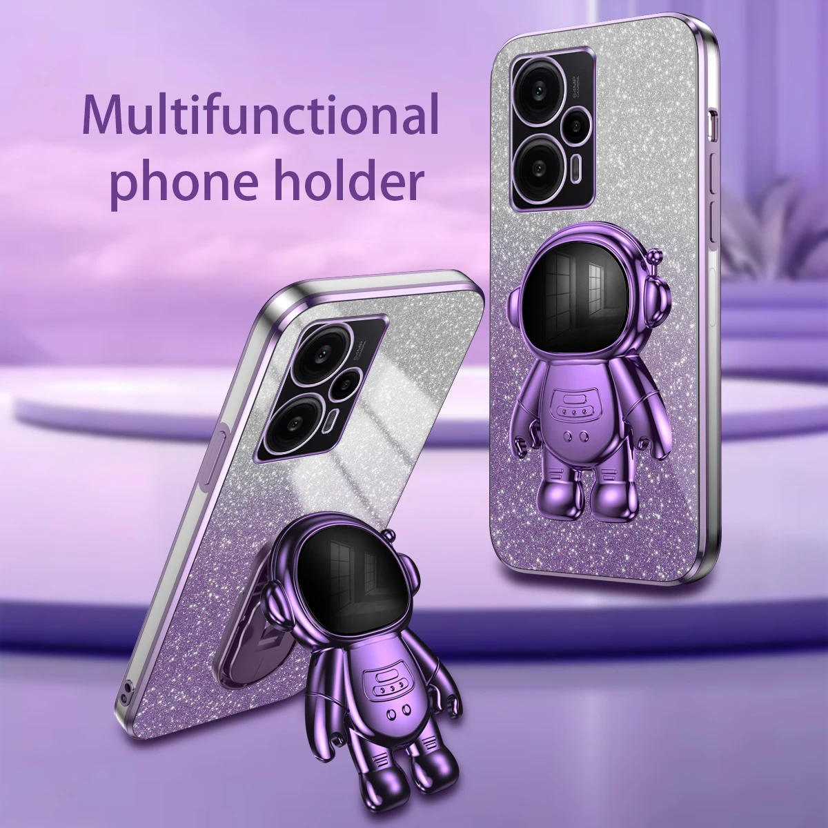 

Electroplated Astronaut Case For Redmi Note 12 Turbo Note 12 Pro Plus 12 4G POCO F5 X5 Pro MI 12T Cute Stand Cover For POCO F5