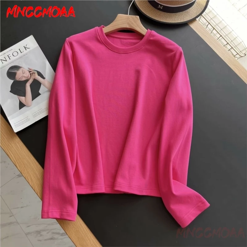 T Shirt Women 2024 Autumn Fashion Loose Round Collar Stripes Basic Model Tops Female Casual Long Sleeves Tee