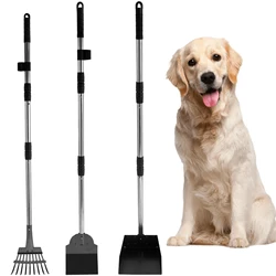 2/3Pcs Multifunctional Dogs Poop Scooper Removable Long Handle Metal Scooper Tray Rake and Spade Set for Pet Waste Removal NEW