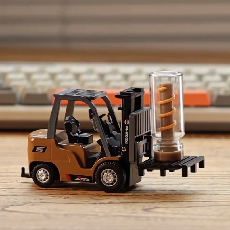 1/64 Scale Mini Alloy Forklift Toy Remote Control Electric Engineering Pocket Die-Cast RC Construction Vehicle for Boy Collector