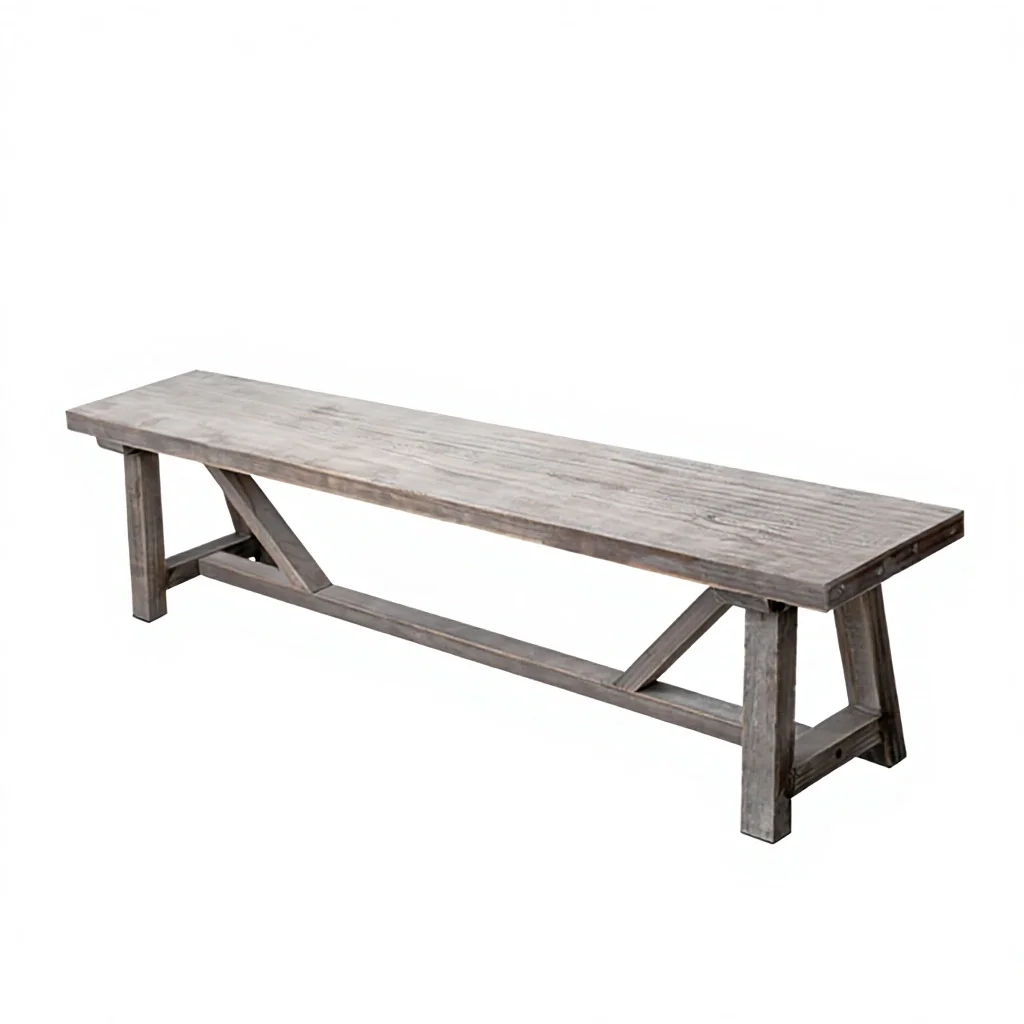 #Solid Wood Dining Table and Chairs: American-Style Distressed Gray Rectangular Bench, Commercial-Grade Bench