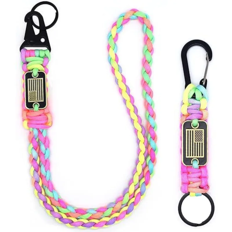 سلسلة مفاتيح باراكورد منسوجة شديدة التحمل مع علم أمريكي، حزام منسوج متين مناسب للأنشطة الخارجية والسفر