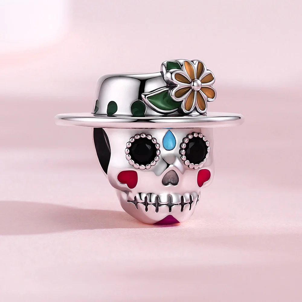 New 925 Sterling Silver Glow-in-the-Dark Candy Skull Beads Pendant Jewelry Making For Classic Bracelet Ladies DIY Halloween Gift