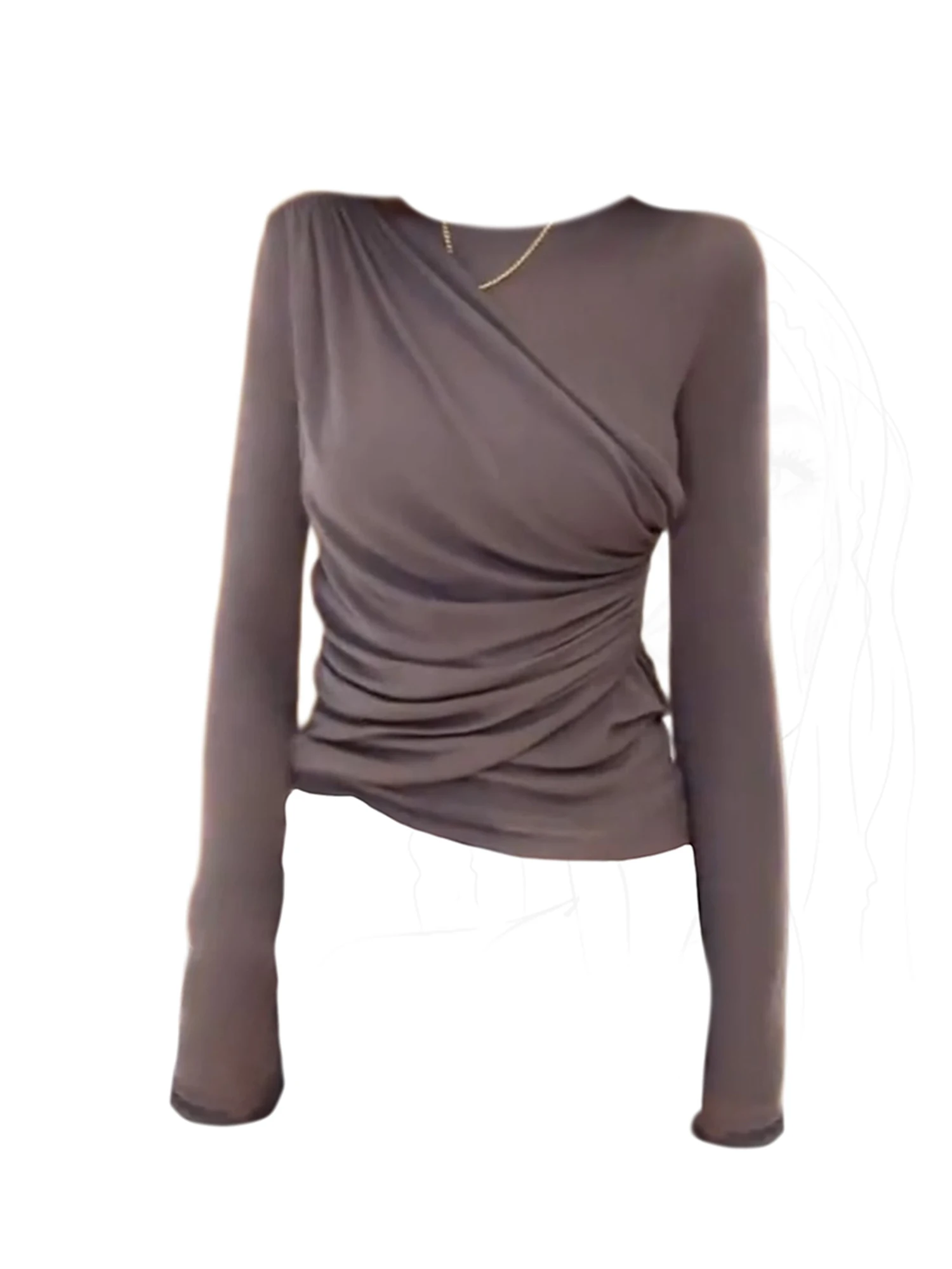 

Женская коричневая трикотажная футболка Y2k, винтажная эстетичная футболка Harajuku Gyaru с круглым вырезом, базовые футболки с длинными рукавами, одежда 2000-х годов, осень