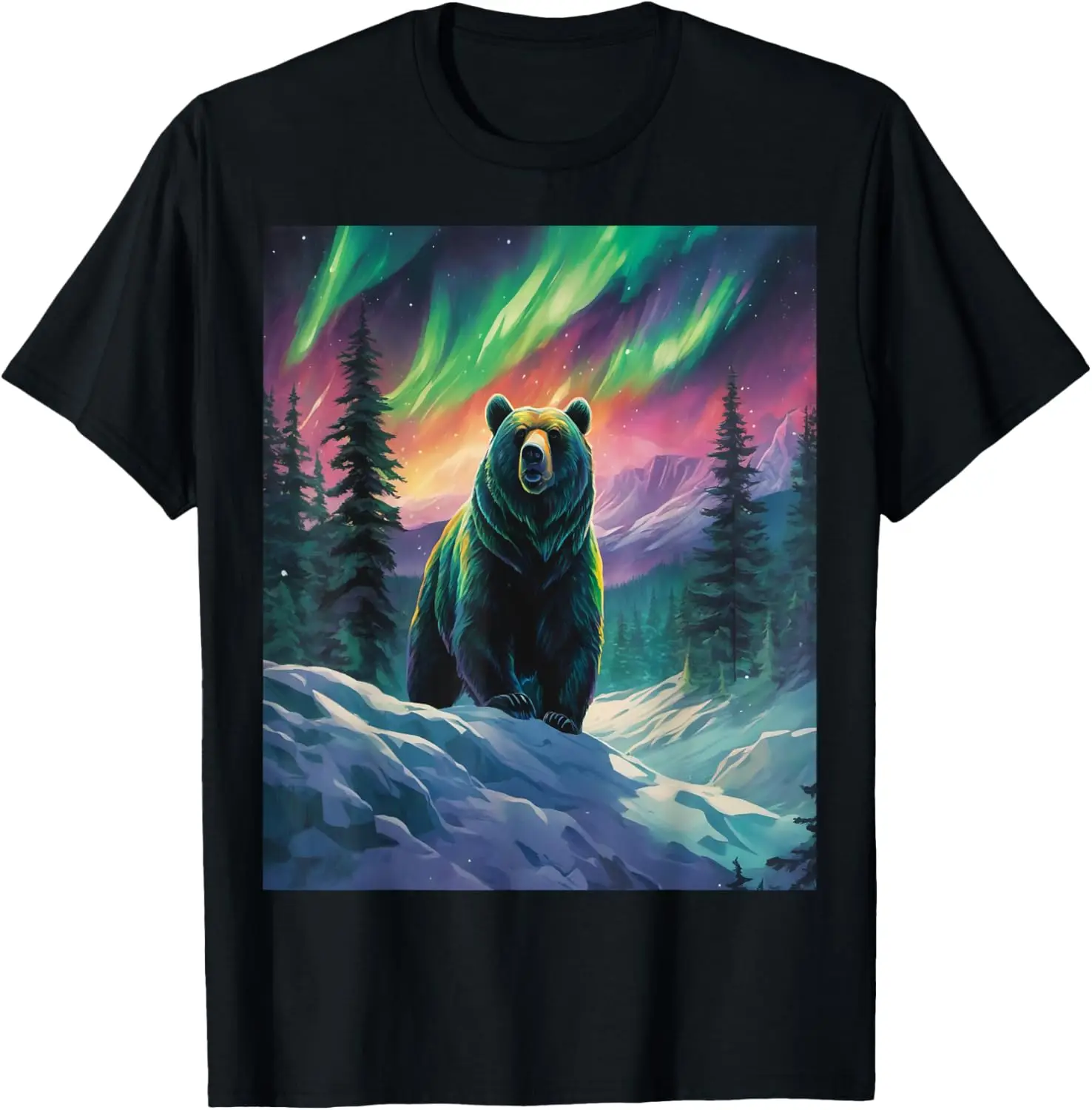 Grizzly Bear, Northern Lights, Snow, Winter, Nature, Animals T-Shirt