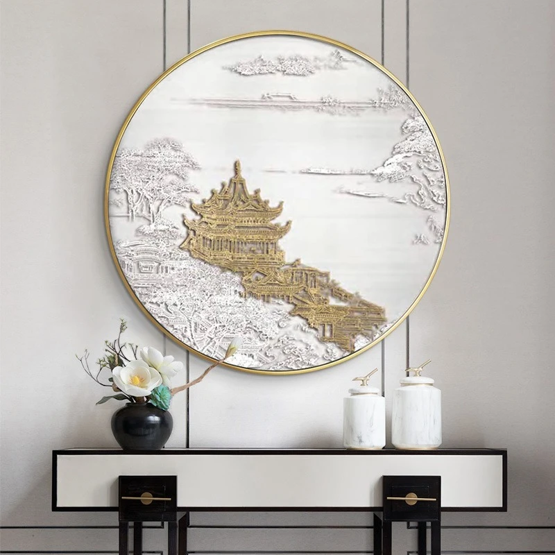 New Chinese Style Entrance LED Decorative Painting Home Decoration Living Room Bedroom Circular Tea Room Wall Painting Light