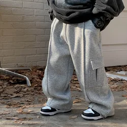 2024 Winter Kids Pants solid color warm sweatpants for boys thick lining fleece sports trousers Girls straight loose casual pant