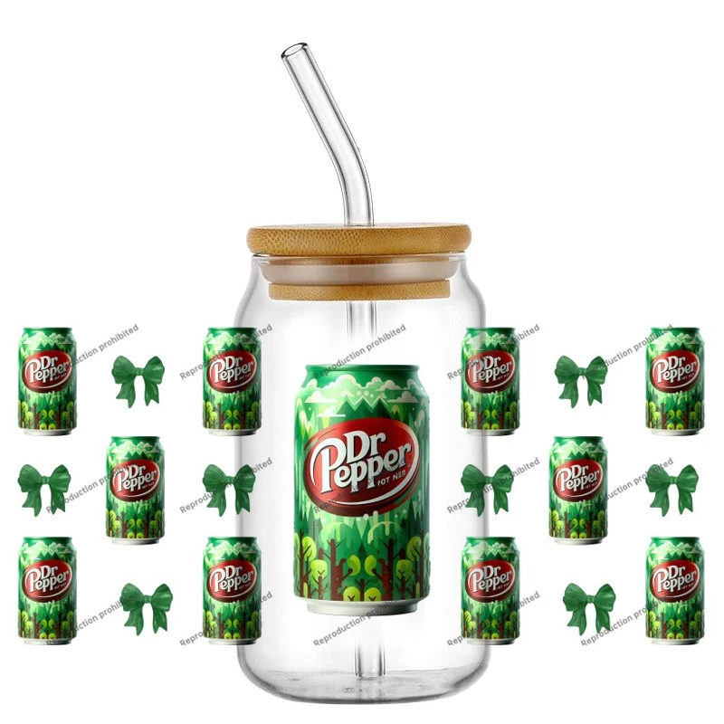Miniso 16OZ Dr Pepper Design UV DTF Cup يلتف ملصق نقل مقاوم للماء لزجاج Libbey يمكن القدح لذيذ الصودا جاهز للتطبيق