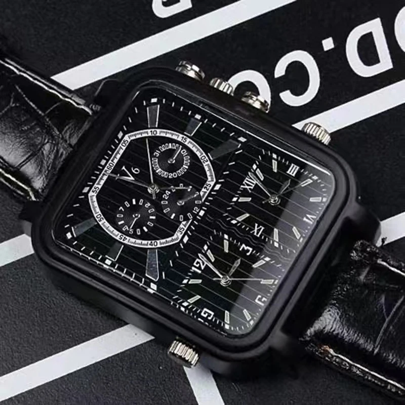 Unusual Watch for Men Conceptual Dial Luxury Male Sport Quartz Wristwatch Square Rectangle Shape Clock Male Business Man Watches