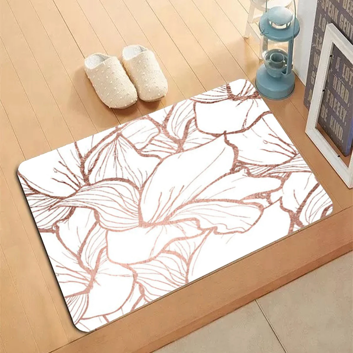 

Rose Gold Pattern Entrance Doormat Printed Anti-Slip Bath Mat Kitchen Living Room Bathroom Area Rugs Modern style