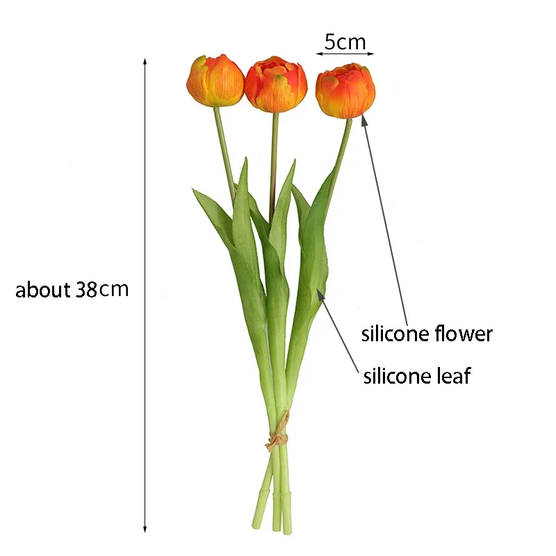 New Silicone Tulip Artificial Flower 3pcs Real Touch Bouquet 38CM Luxury Home Decorative Flowers Living Room Deco Flores
