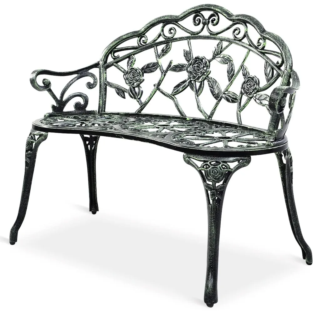 

Outdoor Garden Bench Park Bench, All-Weather Patio Bench Chair with Cast Aluminum Seat & Backrest