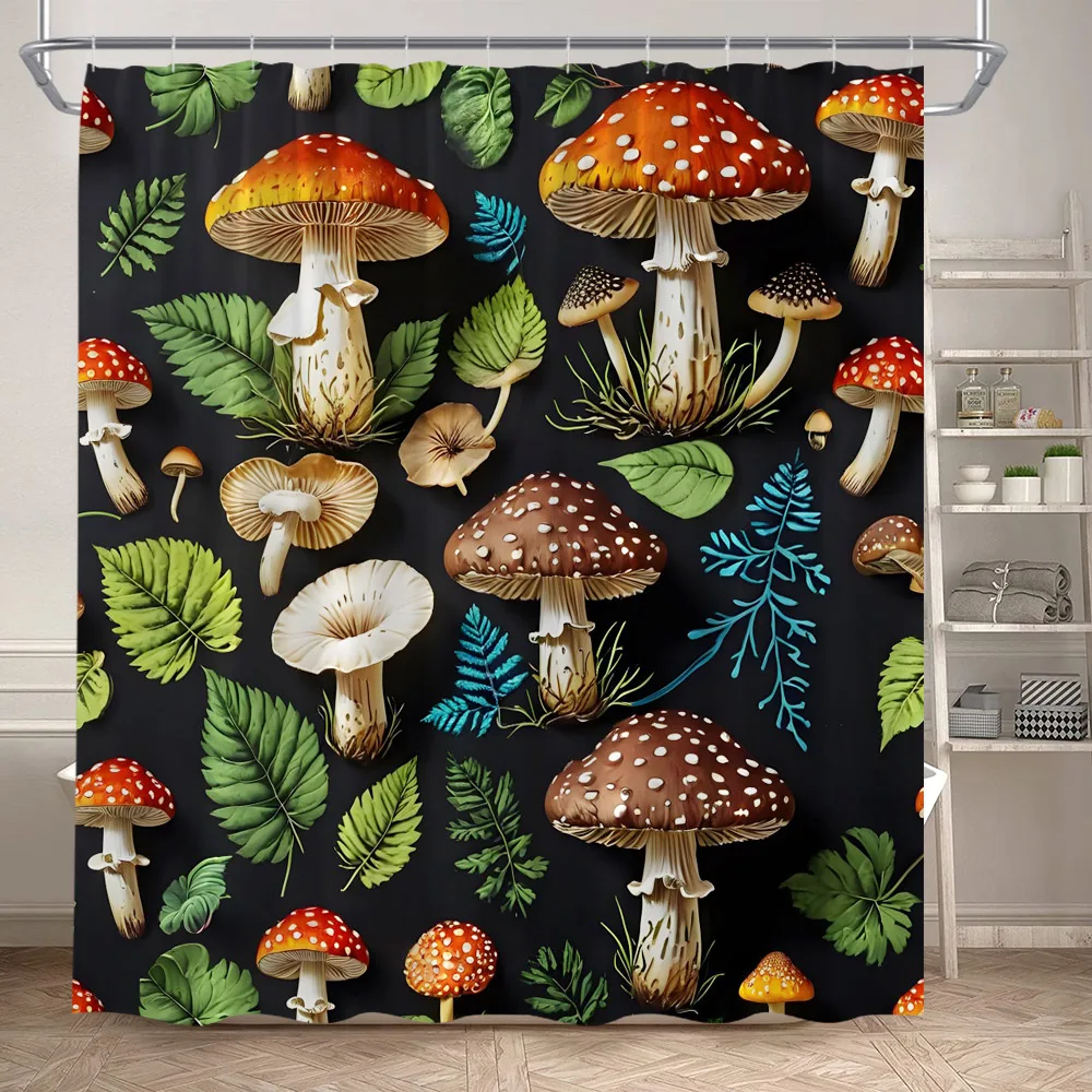 Autumn Plant Mushroom Shower Curtains Cartoon Deer Fox Squirrel Green Leaves Animals Bath Curtain Polyester Cloth Bathroom Decor