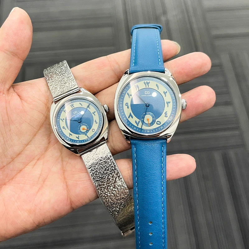 ساعة زوجين فاخرة كوارتز يابانية 5ATM مقاومة للماء حافظة من الفولاذ المقاوم للصدأ حزام جلدي أرقام عتيقة هدية حب له ولها