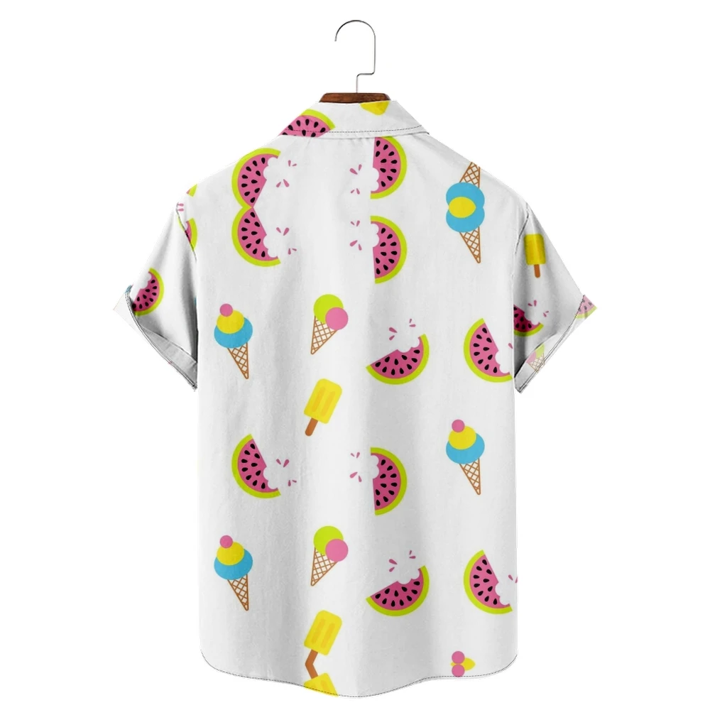 2022 New Watermelon Ice Cream Men's Hawaiian Shirt Beach 5xl Short Sleeve Fashion Top T-Shirt Men's Top