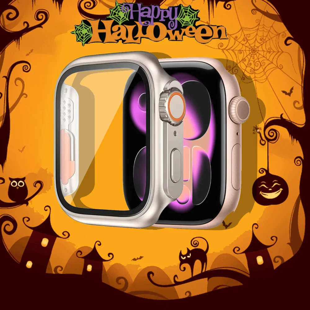 PC + couvercle en verre pour boîtier de montre Apple 46mm 42mm 45mm 40mm 44mm 41mm, Film de protection d'écran, changement en série Ultra 11 10 9 8 7 6 SE3