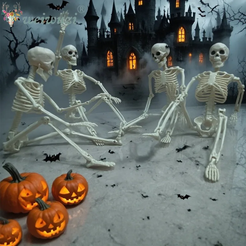 Halloween Costume Props Posable Human Skeleton Cosplay Costume for Haunted House Masquerade Spooky Holiday Party Scene Decor