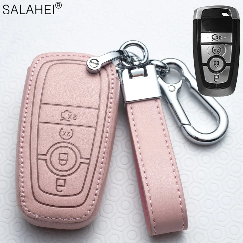 Car Key Bag Leather Protector Auto Accessories for Ford Fusion Edge Mustang Explorer F150 F250 F350 F450 Fob Holder Shell Bags