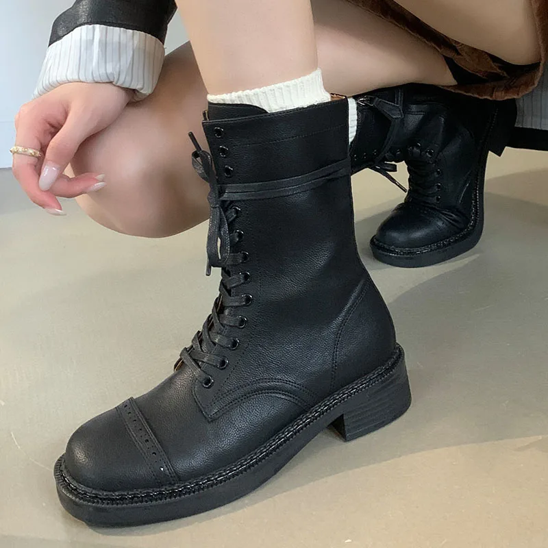 

Ladies Western Short Boots Female Zippers Shoes Autumn Winter Footwear Fashion Designer Women Ankle Boots With Lace Up Shoes