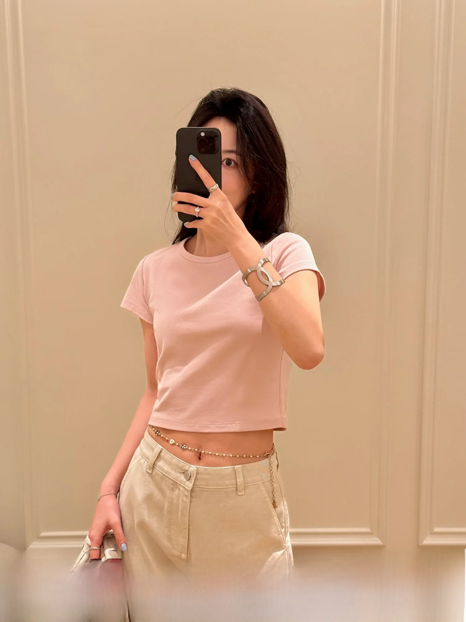 

Yang Xiaoyao, дышащая хлопковая круглая женская футболка с высокой талией Ne ort Sve, новинка лета, простая однотонная футболка для поездок на работу...