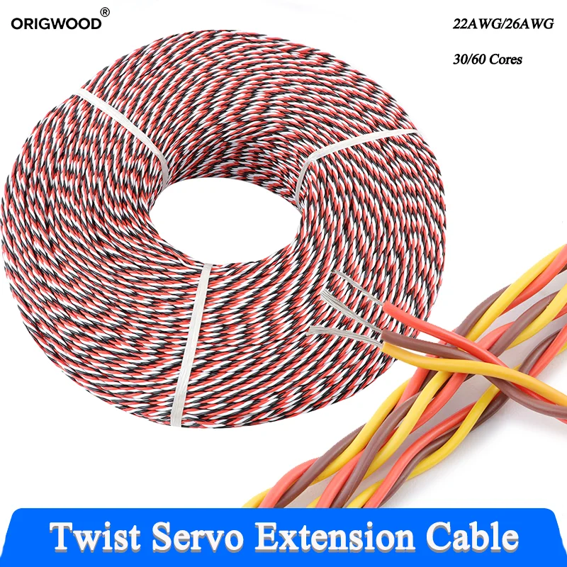 1/8/20M 26/22AWG JR Futaba Servo Extension Twisted Wire 30/60 Cores Twisted Cable Cord Lead Copper Wire for RC Model