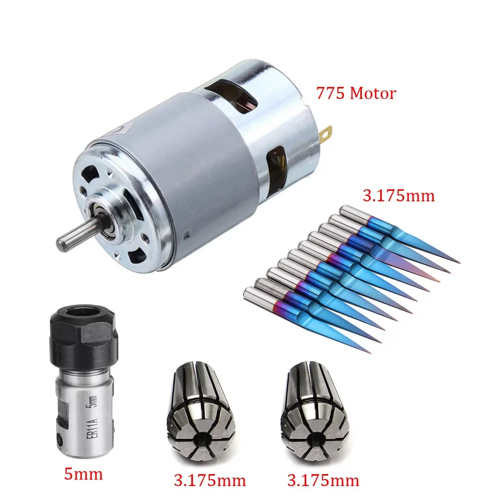 775 DC Motor 12-36V 4000-12000 RPM Ball Bearing Spindle Motor with ER11 Extension Rod Carving Knife for CNC Router Machine