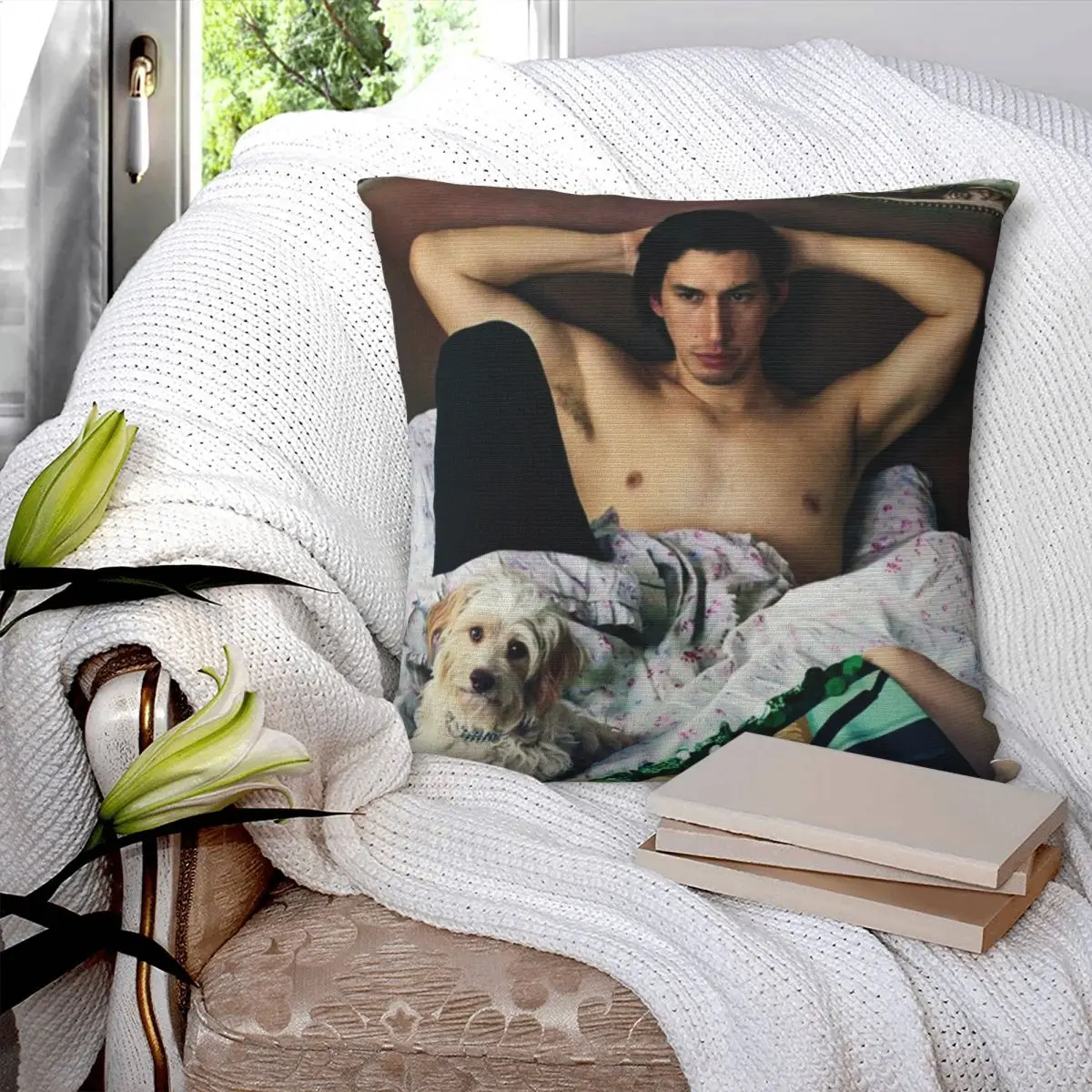 Adam Driver With Dog Photosession Square Pillowcase Pillow Cover Polyester Cushion Decor Comfort Throw Pillow for Home Bedroom