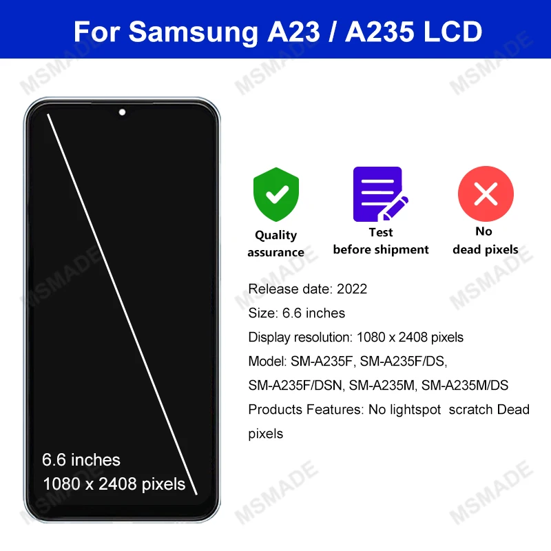 6.6\'\' For Samsung Galaxy A23 4G  LCD Display A235F A235F/DS A235F/DSNTouch Screen Digitizer Assembly Parts For Samsung A235M LCD