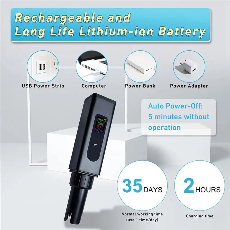 【Clearance Sale】5-In-1 Digital PH Meter for PH/TDS/EC/Salinity/Temp,With Simultaneou Data Display,For Hydroponics,Drinking Water