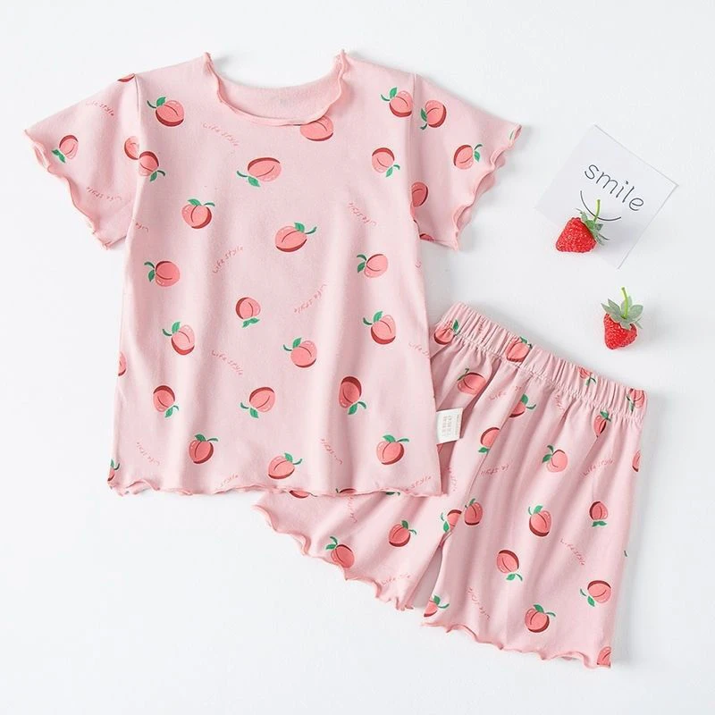 

2Pcs Suit Summer Kids Girls Pajama Sets Cute Pattern Thin Short Sleeve Tops Elastic Waist Shorts Pyjama Nightwear 1-5Y