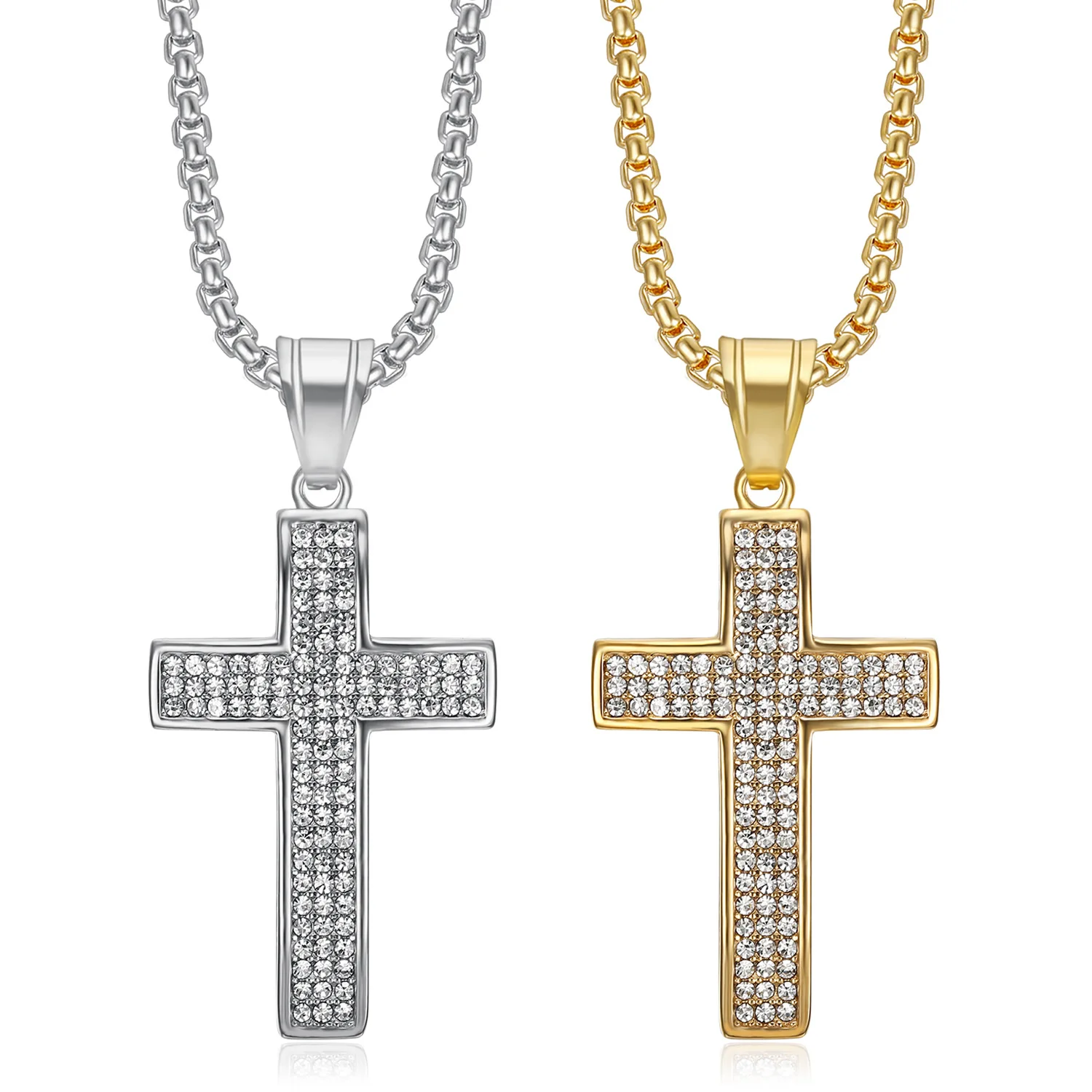 

Besiko Hip Hop Bling Iced Out Stainless Steel Cross Pendants Necklace for Men Rapper Jewelry Gold Silver Color Drop Shipping
