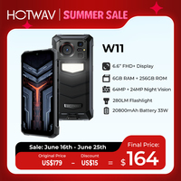 [World Premeire] HOTWAV W11 Rugged Phone 20800mAh 280LM Flashlight 6.6'' FHD+ Smartphone 33W 24MP Night Vision Mobile Phone