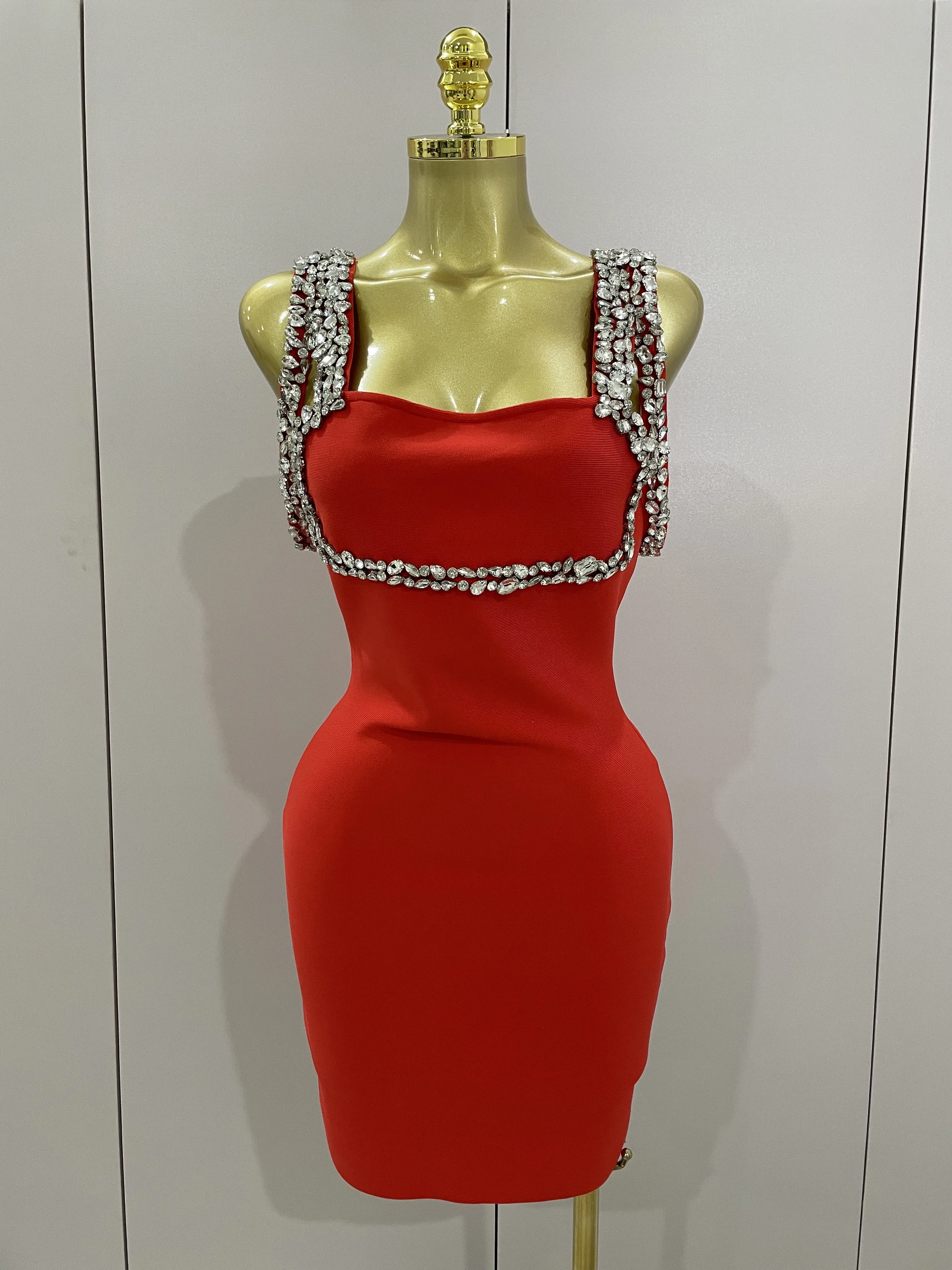 Minivestido ceñido al cuerpo con espalda descubierta y diamantes brillantes para mujer, vestido elegante de lujo para fiesta de cumpleaños y Club nocturno, 2025