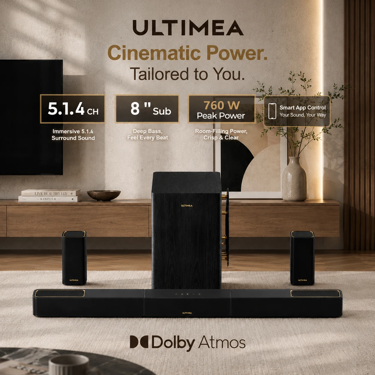 Skywave 5.1.4ch Soundbar - Dolby Atmos - 8" Subwoofer & Rear Speakers