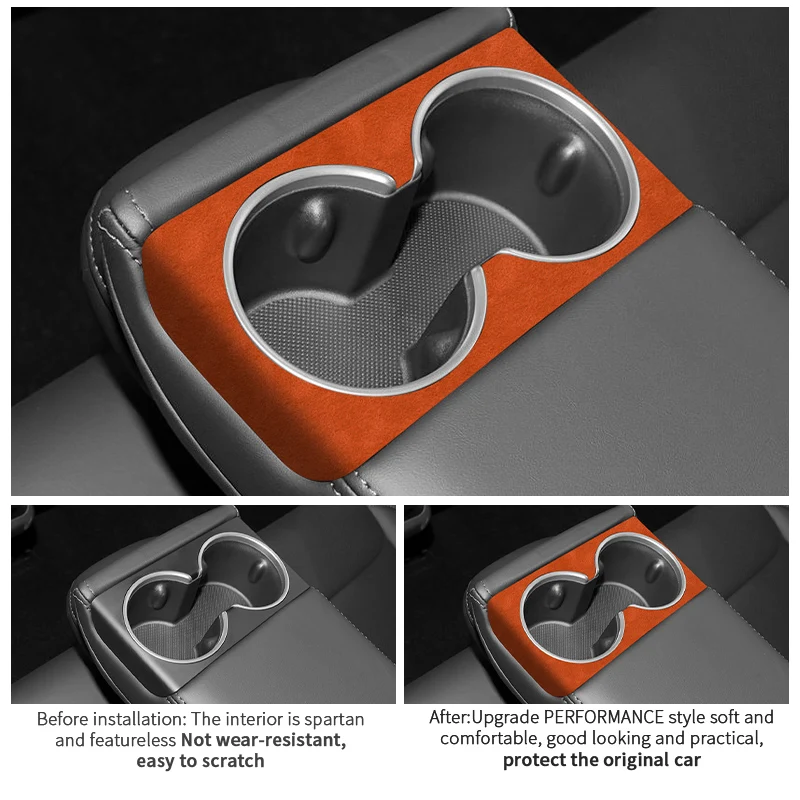 Made of Alcantara For Tesla Model 3 (2023- ) Center Armrest Cup Holder Cover Trim Insert Sticker Car Interior Tuning Accessories view 2