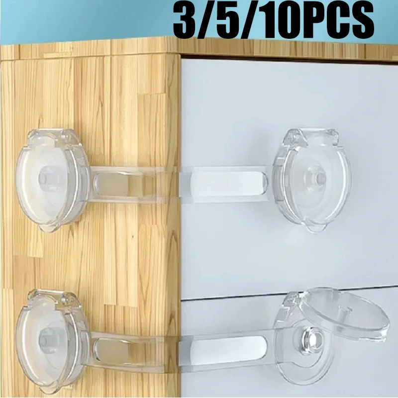 3-10pc Child Safety Lock Safety Transparent Anti-Opening Soft Strap Multifunctional Drawer Lock Cabinet Fridge Door Security Loc