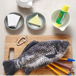 Realistic Carp Pen Bag  Fish Shape Make-up Pouch Pen Pencil Case With Zipper Makeup Pouch Wash Funny Handbag Casual Gift