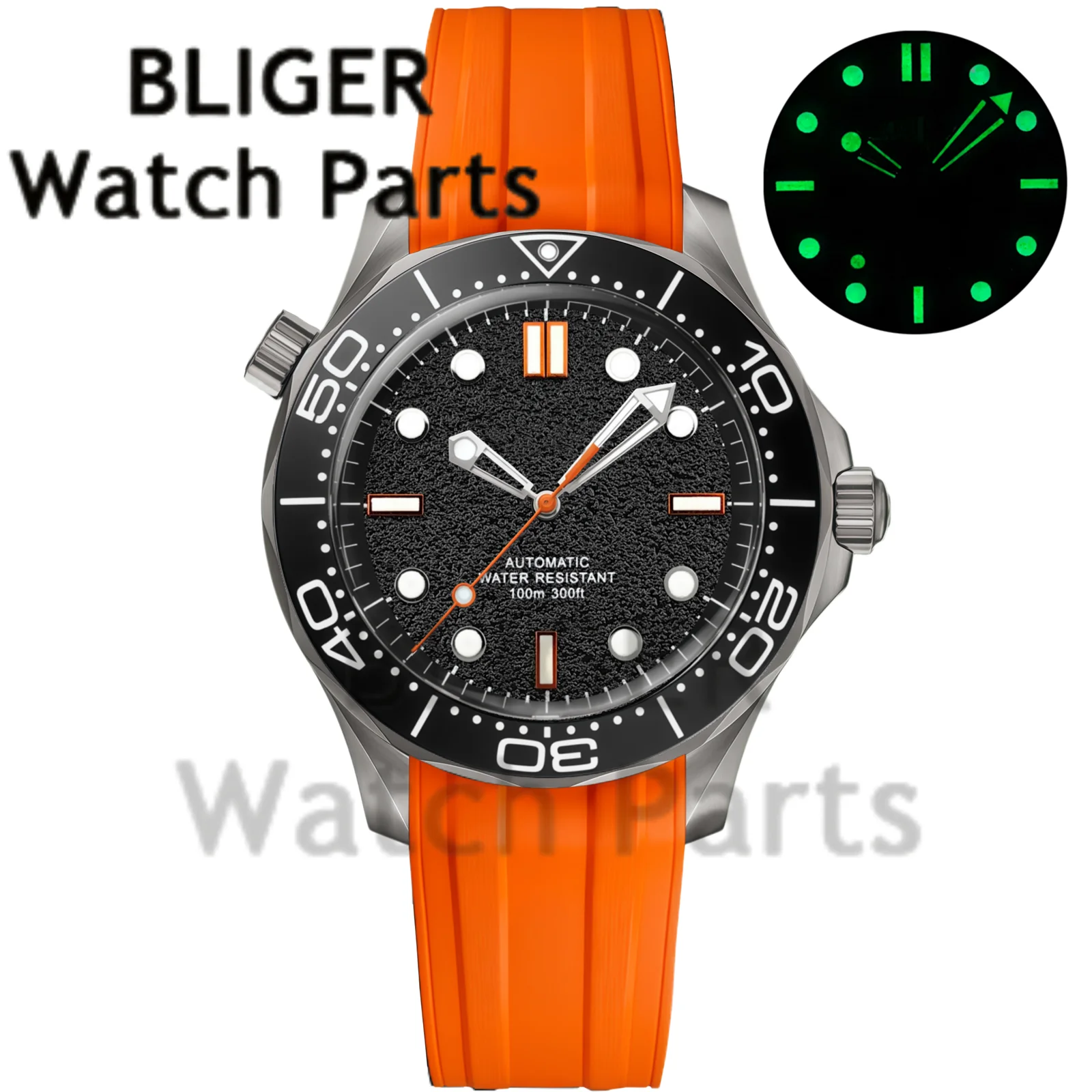 Customizable DIY 41mm Titanium Steel Diving Wristwatch NH35A Mechanical Men Watches 6 o'clock Date Rubber Bracelet Roating Bezel view 5